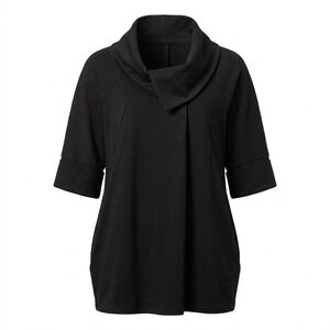 Comfy USA Womens SMALL Black Cowl Neck Short Sleeve Pockets Tunic Top USA - CJ